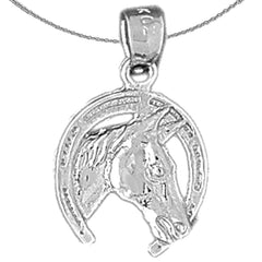 Sterling Silver Horseshoe With Horse Pendant (Rhodium or Yellow Gold-plated)