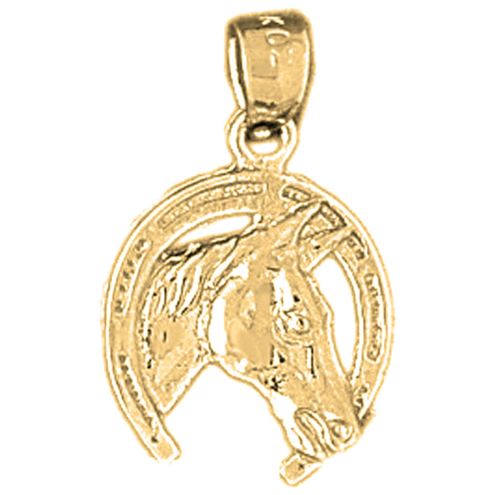 Yellow Gold-plated Silver Horseshoe With Horse Pendant
