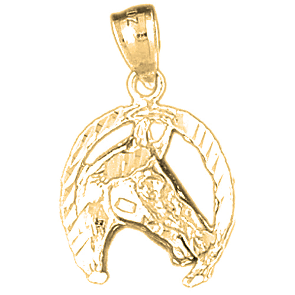 Yellow Gold-plated Silver Horseshoe With Horse Pendant