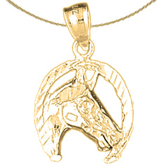 Sterling Silver Horseshoe With Horse Pendant (Rhodium or Yellow Gold-plated)