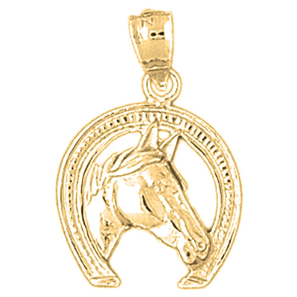 Yellow Gold-plated Silver Horseshoe With Horse Pendant