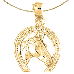 Sterling Silver Horseshoe With Horse Pendant (Rhodium or Yellow Gold-plated)