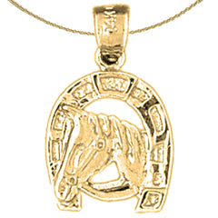 Sterling Silver Horseshoe With Horse Pendant (Rhodium or Yellow Gold-plated)