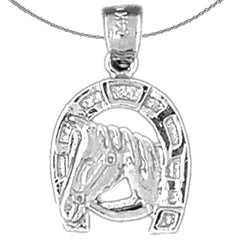 Sterling Silver Horseshoe With Horse Pendant (Rhodium or Yellow Gold-plated)