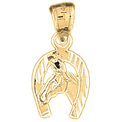 Yellow Gold-plated Silver Horseshoe With Horse Pendant