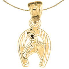 Sterling Silver Horseshoe With Horse Pendant (Rhodium or Yellow Gold-plated)