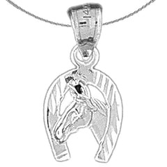 Sterling Silver Horseshoe With Horse Pendant (Rhodium or Yellow Gold-plated)