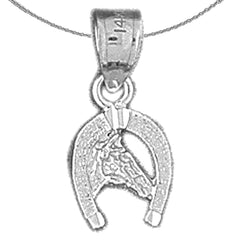 Sterling Silver Horseshoe With Horse Pendant (Rhodium or Yellow Gold-plated)