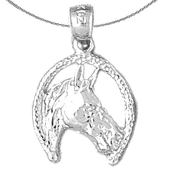 Sterling Silver Horseshoe With Horse Pendant (Rhodium or Yellow Gold-plated)