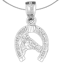 Sterling Silver Horseshoe With Horse Pendant (Rhodium or Yellow Gold-plated)