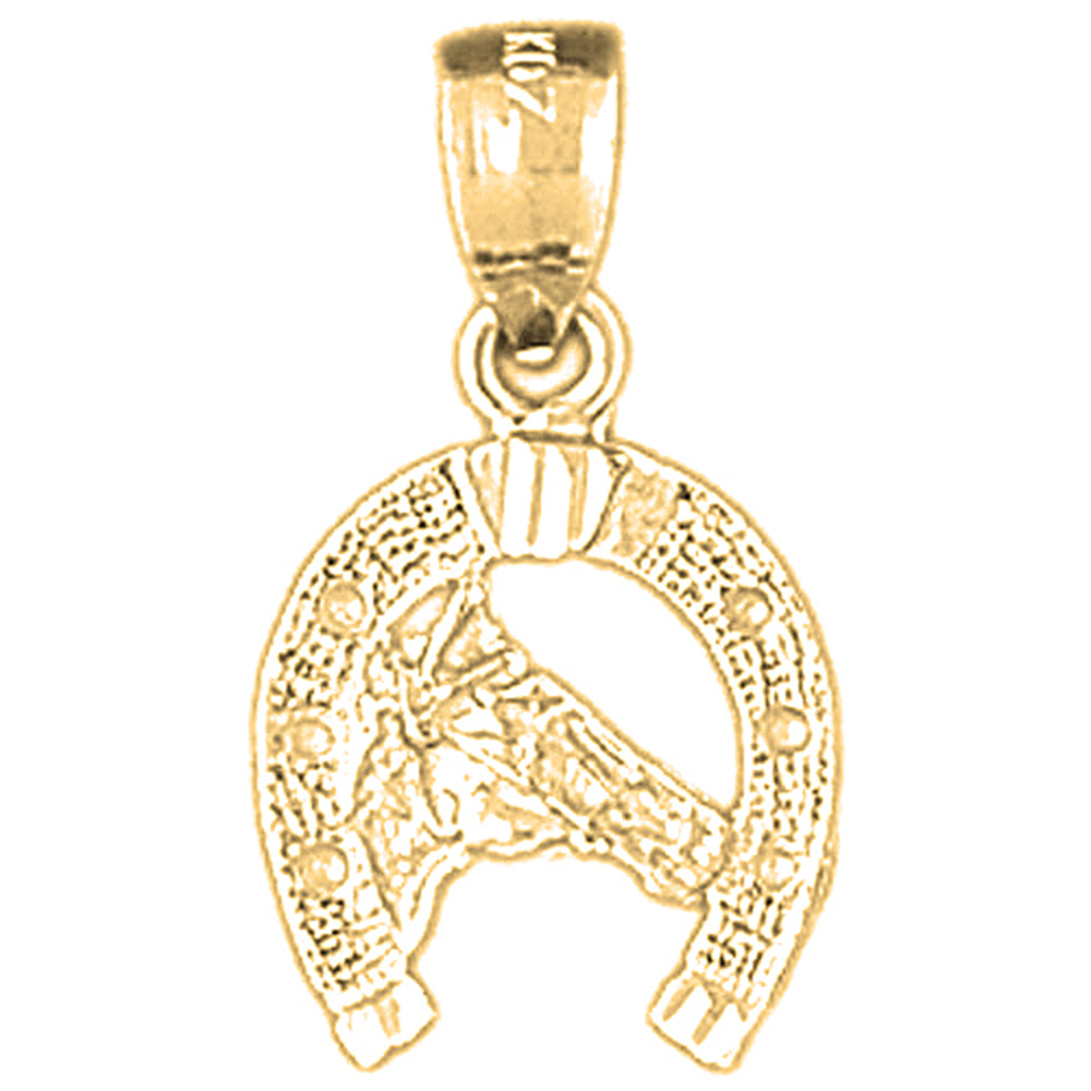Yellow Gold-plated Silver Horseshoe With Horse Pendant