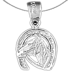 Sterling Silver Horseshoe With Horse Pendant (Rhodium or Yellow Gold-plated)
