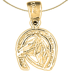 Sterling Silver Horseshoe With Horse Pendant (Rhodium or Yellow Gold-plated)