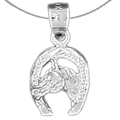 Sterling Silver Horseshoe With Horse Pendant (Rhodium or Yellow Gold-plated)
