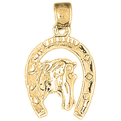 Yellow Gold-plated Silver Horseshoe With Horse Pendant
