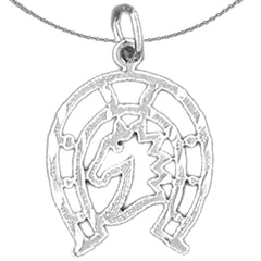 Sterling Silver Horseshoe With Horse Pendant (Rhodium or Yellow Gold-plated)