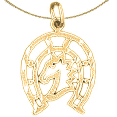 Sterling Silver Horseshoe With Horse Pendant (Rhodium or Yellow Gold-plated)
