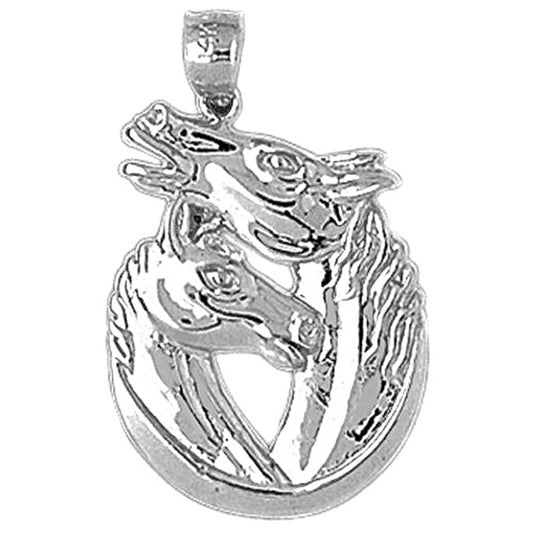 Sterling Silver 3D Horseshoe With Horses Pendant
