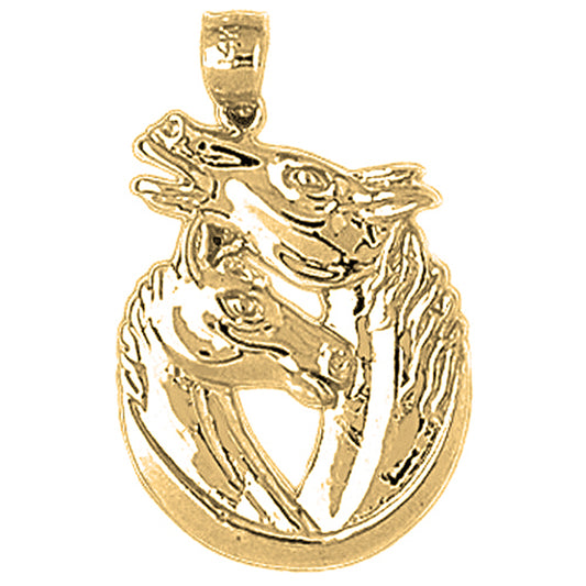 Yellow Gold-plated Silver 3D Horseshoe With Horses Pendant