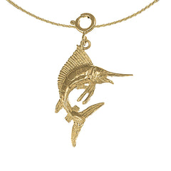 Sterling Silver Marlin Pendant (Rhodium or Yellow Gold-plated)