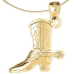 Sterling Silver 3D Cowboy Boot Pendant (Rhodium or Yellow Gold-plated)