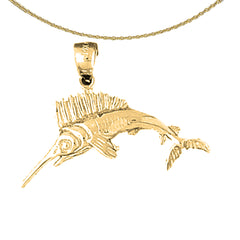 Sterling Silver Marlin Pendant (Rhodium or Yellow Gold-plated)