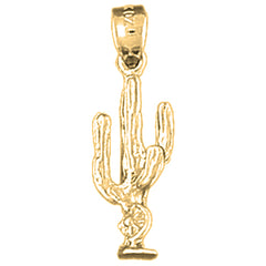 Yellow Gold-plated Silver 3D Cactus Pendant