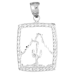 Sterling Silver Cactus With Mountain Pendant
