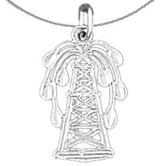 Pozo de petróleo de plata de ley, colgante de plataforma petrolera (rodio o chapado en oro amarillo)