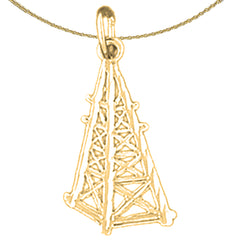 Pozo de petróleo de plata de ley, colgante de plataforma petrolera (rodio o chapado en oro amarillo)