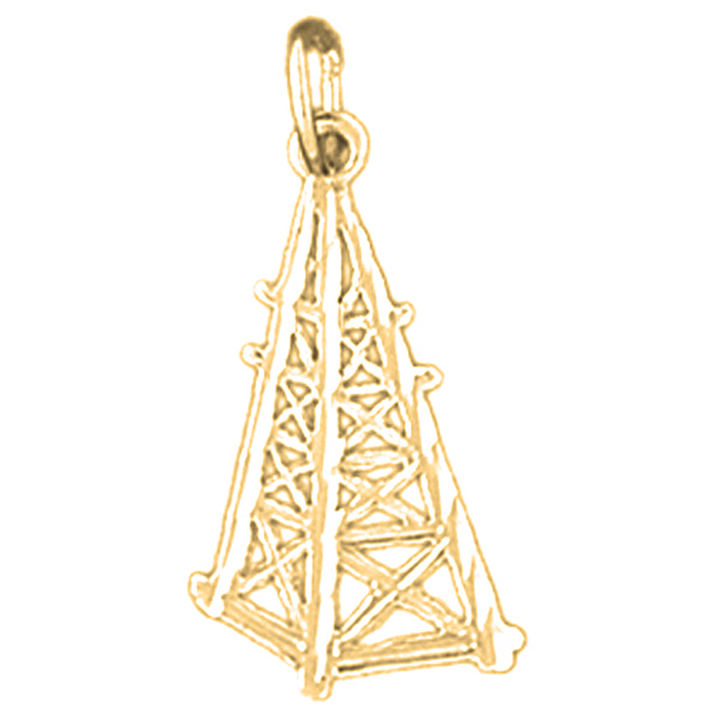 Yellow Gold-plated Silver Oil Well, Oil Rig Pendant