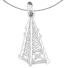 Pozo de petróleo de plata de ley, colgante de plataforma petrolera (rodio o chapado en oro amarillo)