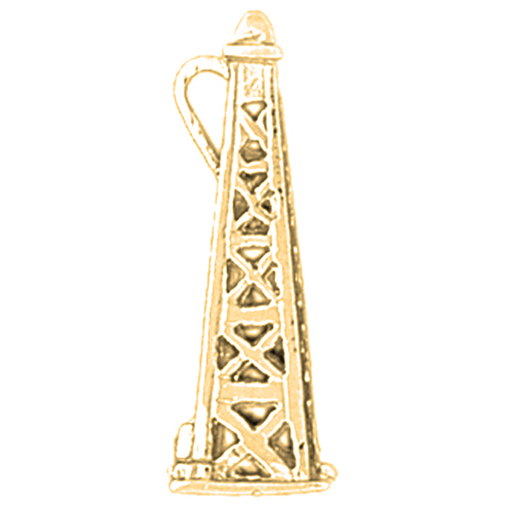 Yellow Gold-plated Silver 3D Oil Rig Pendant