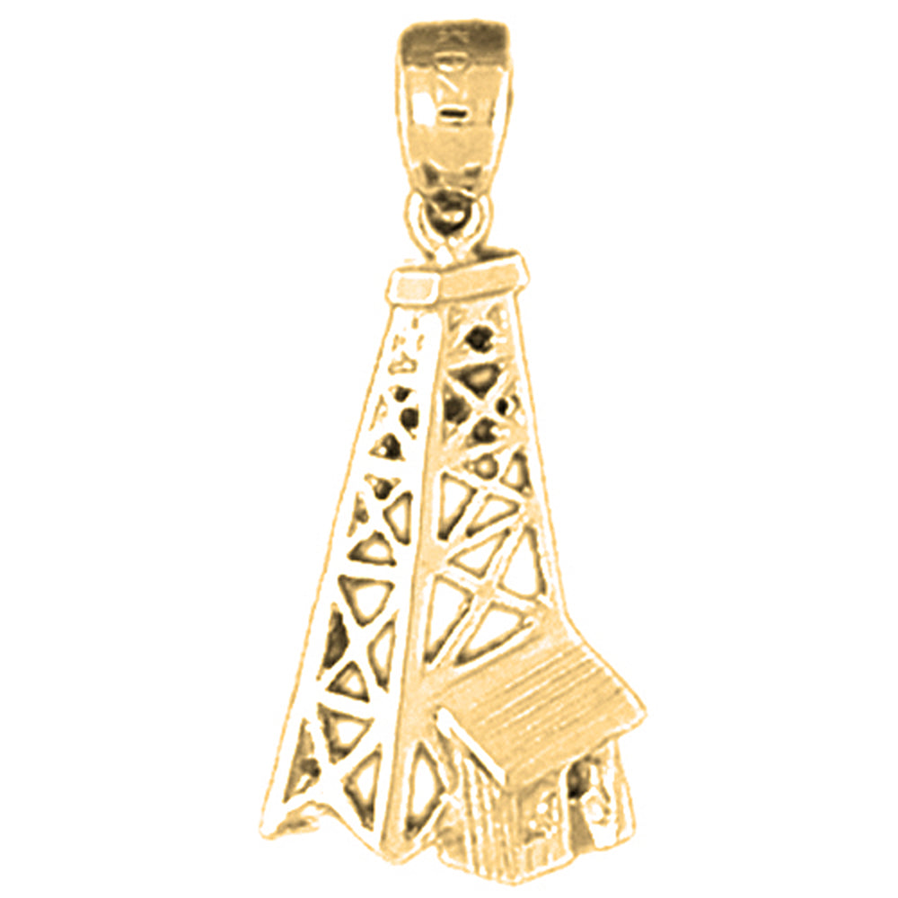 Yellow Gold-plated Silver Oil Well, Oil Rig Pendant