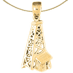 Pozo de petróleo de plata de ley, colgante de plataforma petrolera (rodio o chapado en oro amarillo)