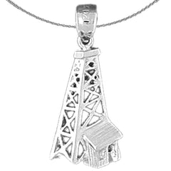 Pozo de petróleo de plata de ley, colgante de plataforma petrolera (rodio o chapado en oro amarillo)