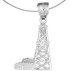 Sterling Silver Oil Well, Oil Rig Pendant (Rhodium or Yellow Gold-plated)