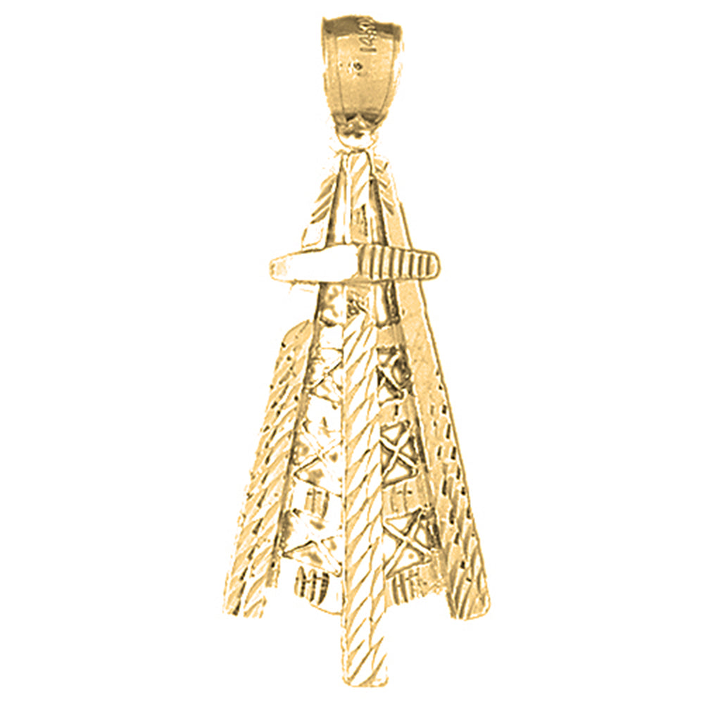 Yellow Gold-plated Silver Oil Well, Oil Rig Pendant