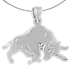 Sterling Silver Bull, Bull Fighting Pendant (Rhodium or Yellow Gold-plated)