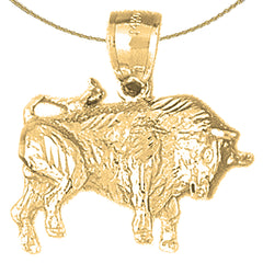 Sterling Silver 3D Bull Fighting, Bull Pendant (Rhodium or Yellow Gold-plated)