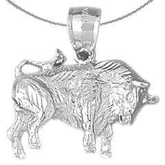 Sterling Silver 3D Bull Fighting, Bull Pendant (Rhodium or Yellow Gold-plated)