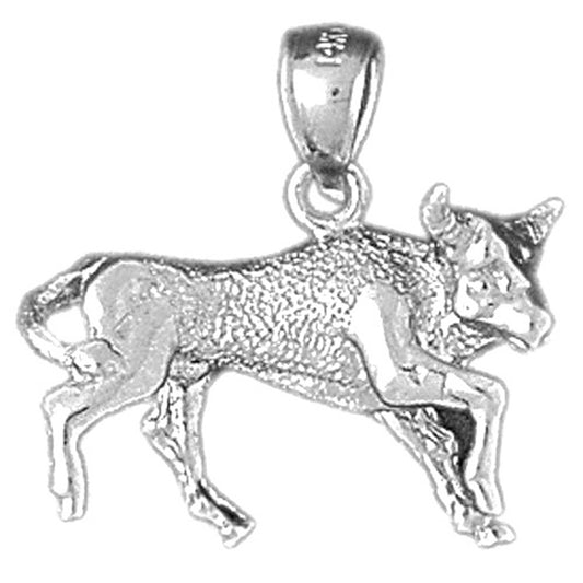 Sterling Silver 3D Bull Fighting, Bull Pendant