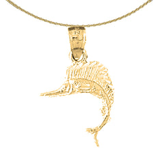 Sterling Silver Sailfish Pendant (Rhodium or Yellow Gold-plated)