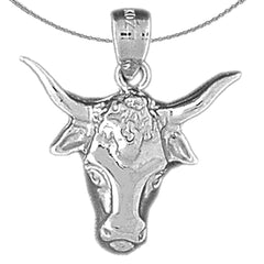 Sterling Silver Steer Head Pendant (Rhodium or Yellow Gold-plated)