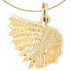 Sterling Silver Indian Head Pendants (Rhodium or Yellow Gold-plated)