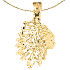 Colgantes de cabeza de indio de plata de ley (bañados en rodio o oro amarillo)