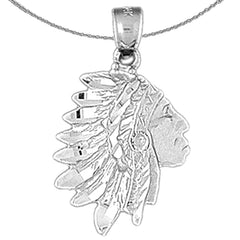 Colgantes de cabeza de indio de plata de ley (bañados en rodio o oro amarillo)