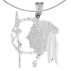 Sterling Silver Indian Head Pendants (Rhodium or Yellow Gold-plated)