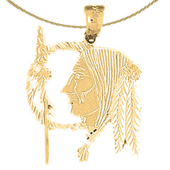 Sterling Silver Indian Head Pendants (Rhodium or Yellow Gold-plated)