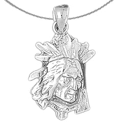 Sterling Silver Indian Head Pendants (Rhodium or Yellow Gold-plated)